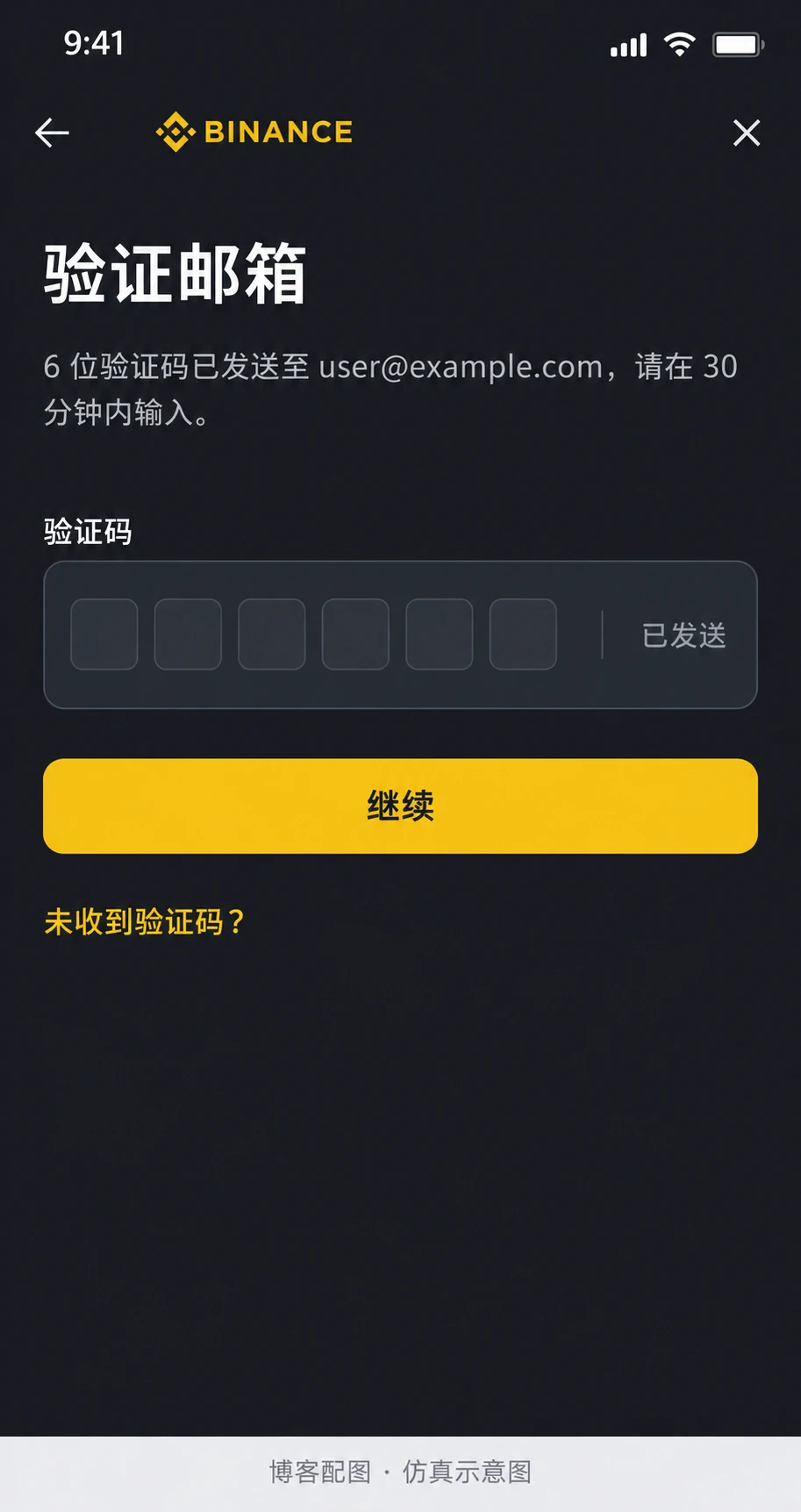 币安邮箱验证码仿真示意图