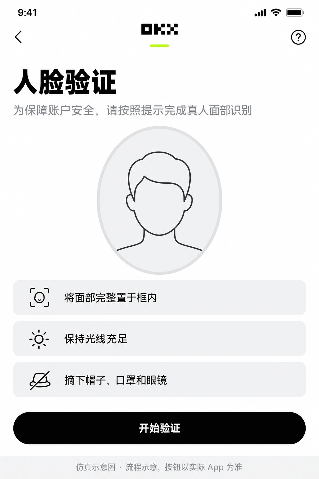 仅展示人脸验证拍摄要求